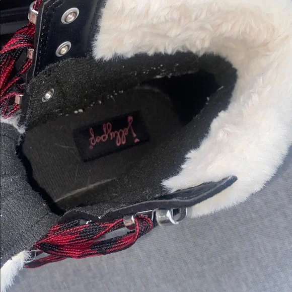 Jellypop mission, black faux suede with faux Sherpa trimmed Laced ankle boots 10 - Picture 9 of 11